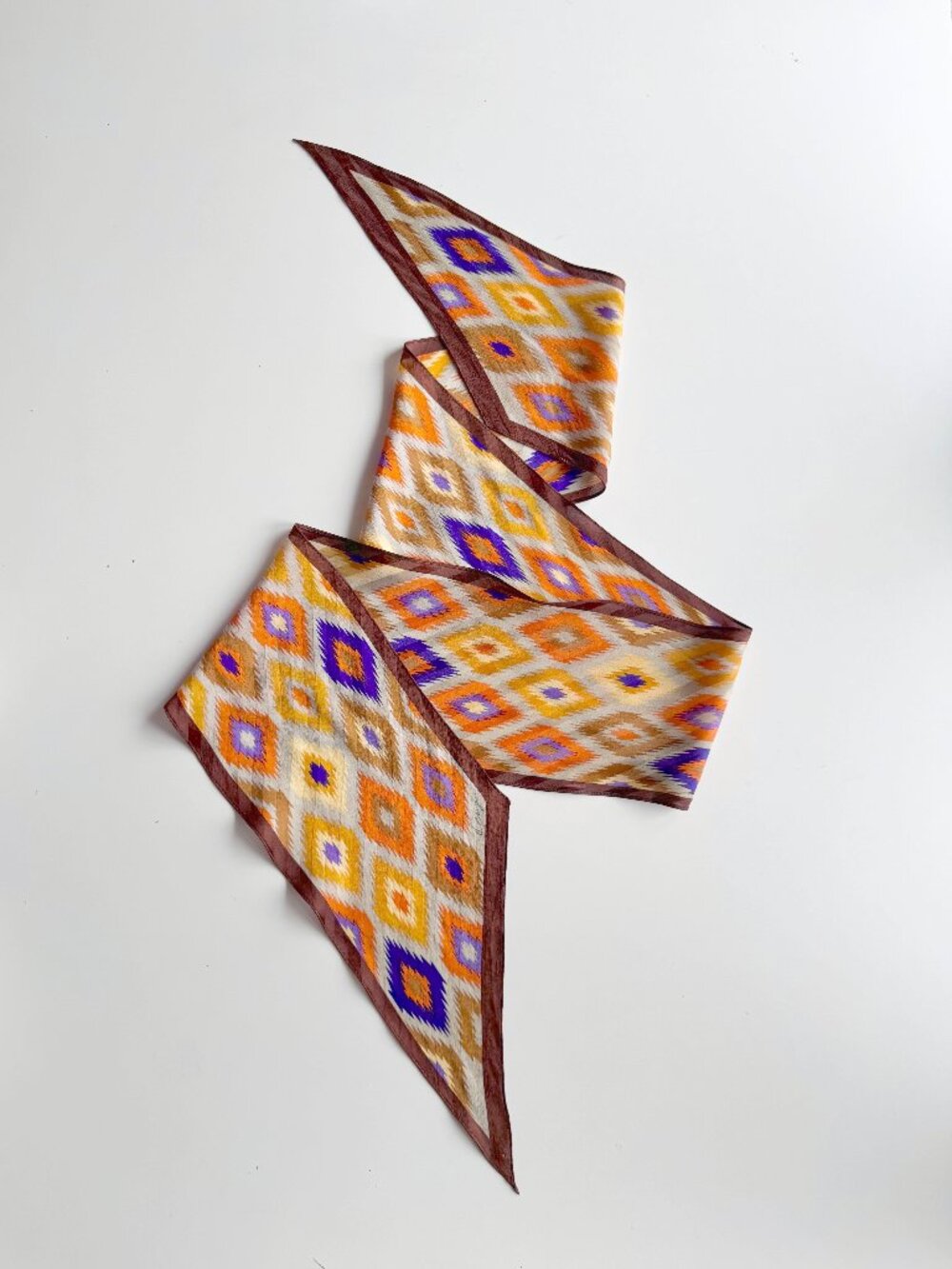 Vintage KENZIE Orange Diamond 100% Silk Crepe 68" x 6" Skinny Scarf